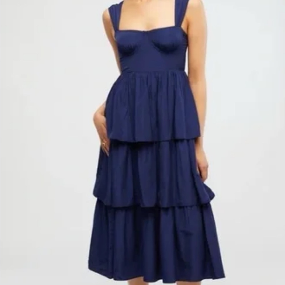 Elegant Corset Navy Blue Tiered Dress